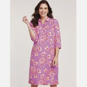 NEW Choose Sz XL or 2X Bright Pink Floral Casual Polo Dress Side Pockets BLAIR
